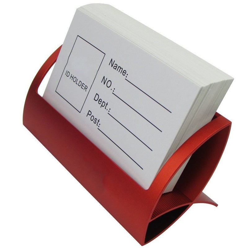 YTYKINOY Desktop Innovative Metal Business Card Display Holder Stand Creative Q Shape Aluminum Business Name Card Holder (Red) - Image 3